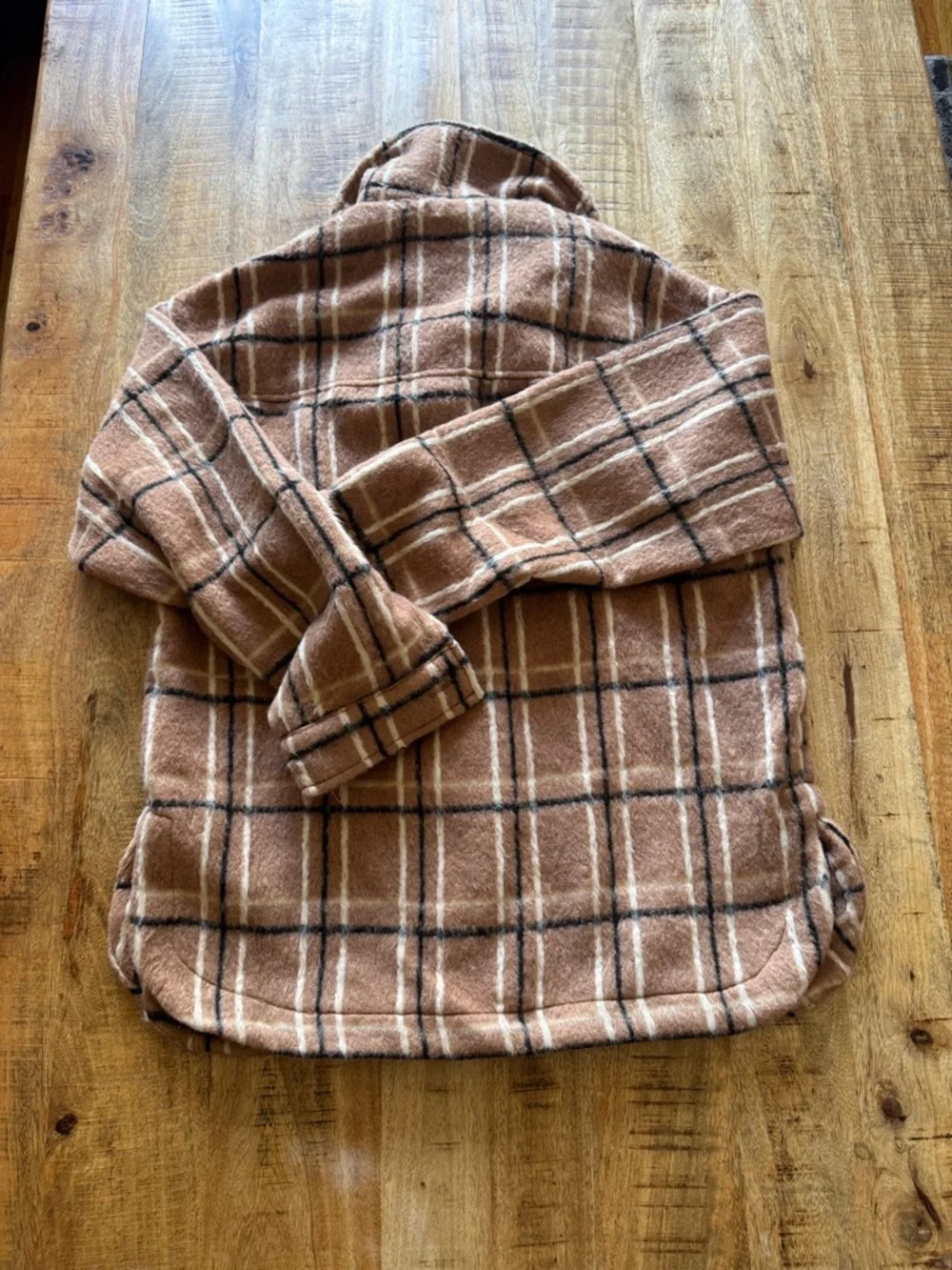 Little Lies Plaid Shacket Jacket in Camel Brown check 50% wool blend NEW NWT